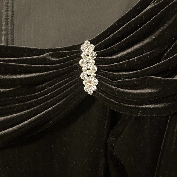 Xscape Joanna Chen Sz Small Blk Velvet Rhinestone Pin Evening Top Shawl Collar - Picture 6 of 8